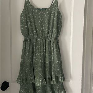 Mint polka dot dress with ruffled bottom